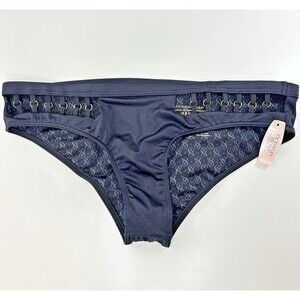 Victoria’s Secret Swimsuit Bottom Bikini Strappy Gold Hardware Cutout Black NEW